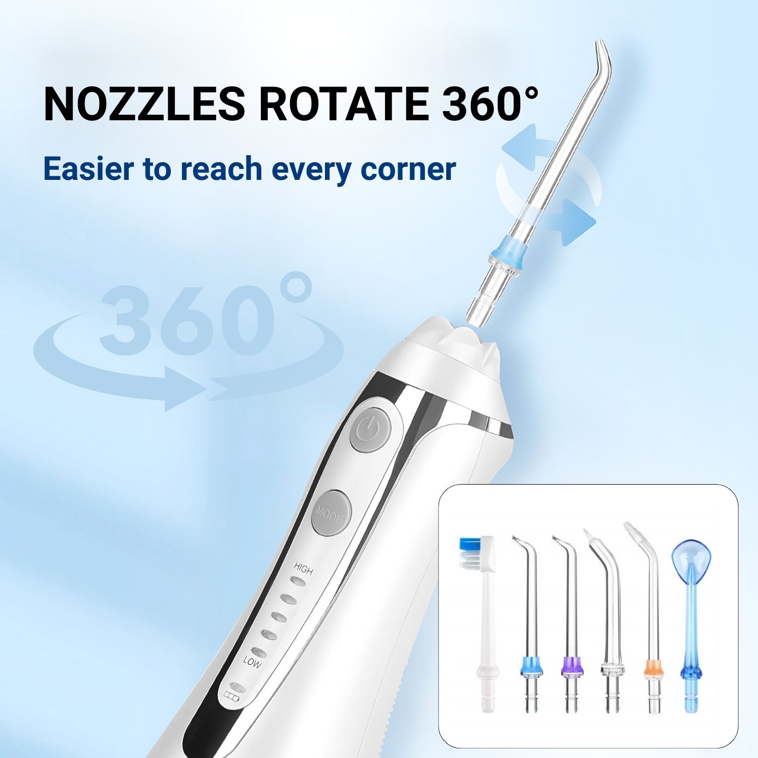 360-degree rotating nozzle for deep cleaning